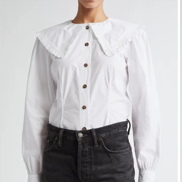 GANNI ruffle collar poplin button up NWOT size 34/ US 2 - Picture 12 of 16